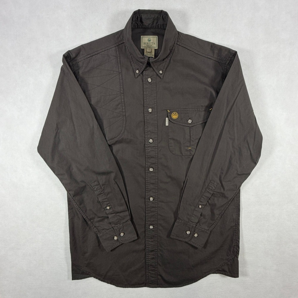 Beretta Shooting Shirt Mens Medium Brown Cotton Long Sleeve Vented Hunting Field